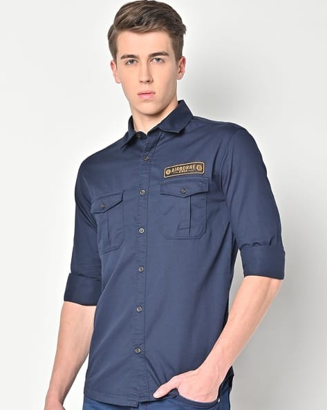 Men Slim Fit Shirt with Flap Pockets