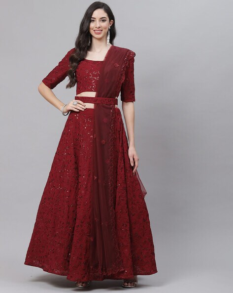 Buy Carmine Maroon Designer Lehenga online-Karagiri – Karagiri Global