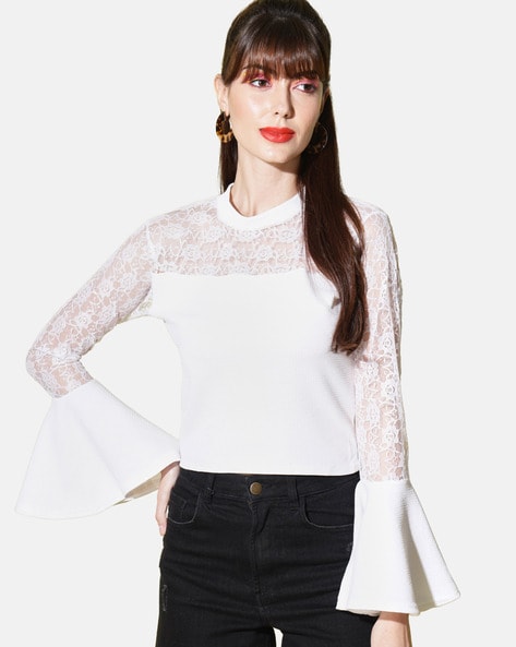 BuyNewTrend Casual Bell Sleeve Solid, Lace Women Black Top - Buy  BuyNewTrend Casual Bell Sleeve Solid, Lace Women Black Top Online at Best  Prices in India