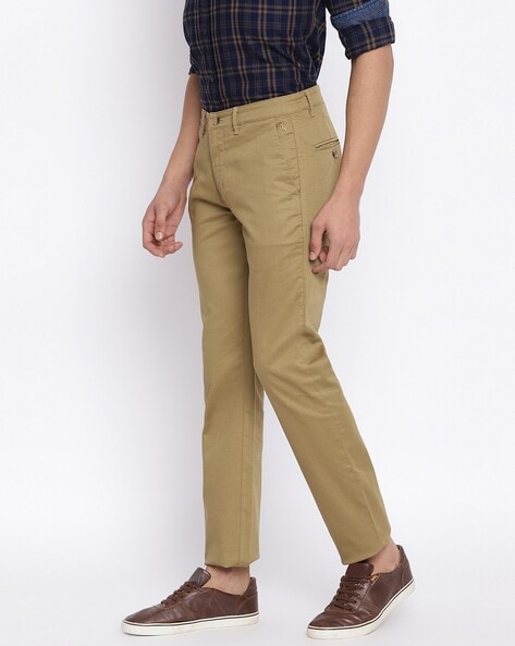 Splash Pocket Detail Trousers in Slim Fit with Flexi Waist Brown Men  Trousers