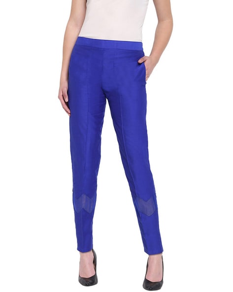 Buy PREEGO Women Regular Fit Cotton Blend Royal Blue Trousers Online at  Best Prices in India - JioMart.