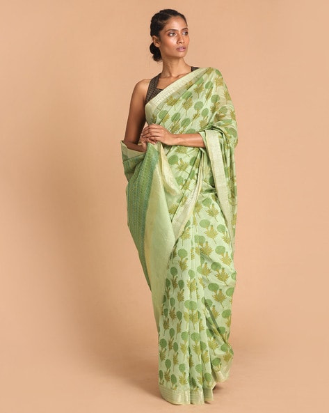 Buy Green Art Silk Cotton Jacquard Chanderi Sari Festive Wear Online at  Best Price | Cbazaar