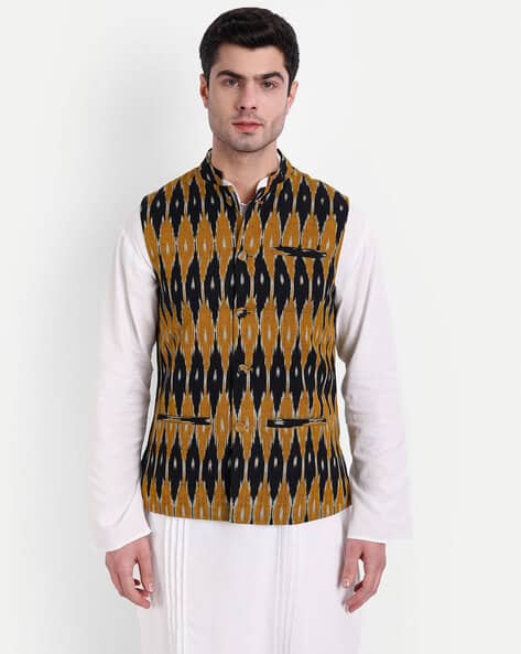Buy AASHIMA WAHAL Ikkat Print Nehru Jacket Online | Ajio.com