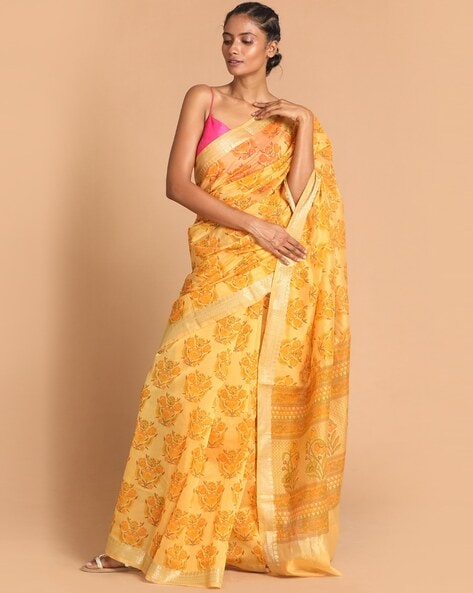 Buy Honey Yellow Banarasi Chanderi Saree - banarasi chanderi silk saree  -Karagiri – Karagiri Global