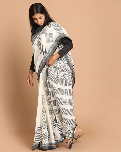 Women Plain Weave Cotton Blend Batik Printed Saree with Blouse Piece –  Mirchi Fashion