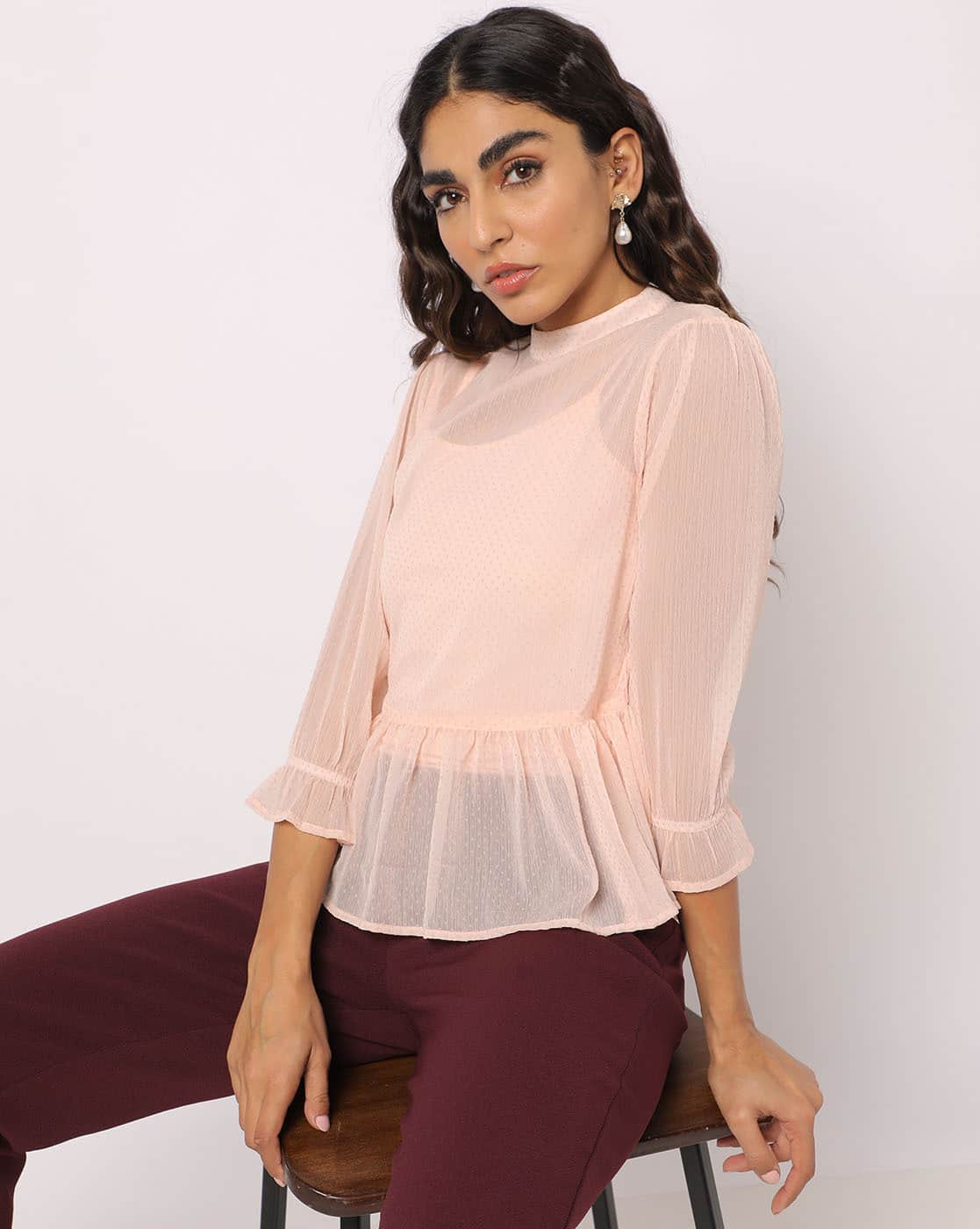 Buy Fig Embellished Peplum Top with Camisole Online | Ajio.com