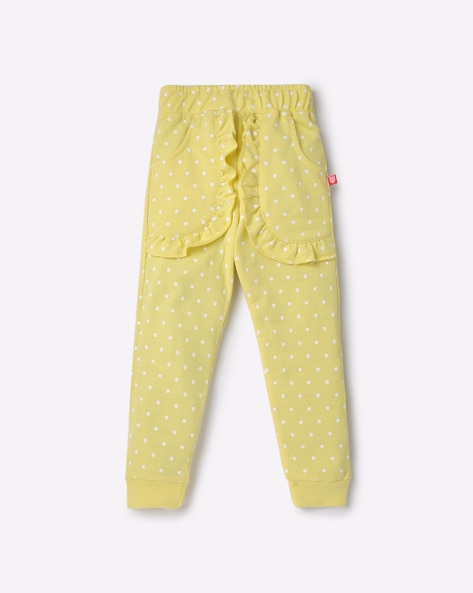 Polka-Dot Print Joggers with Ruffled Accent