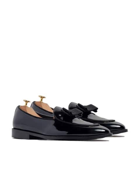 black bow slip on shoes