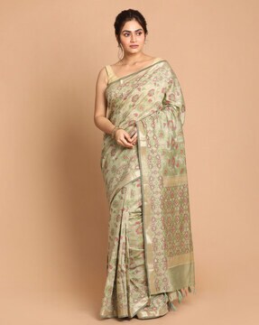 Floral Woven Traditional Saree with Tassels