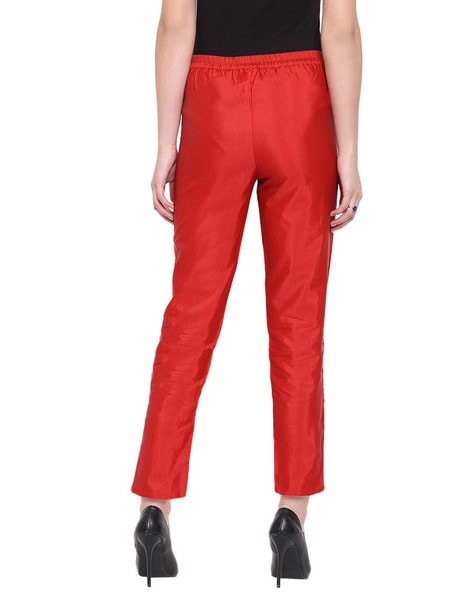 Red Cropped Faux Leather Trousers | Trousers | PrettyLittleThing IRE
