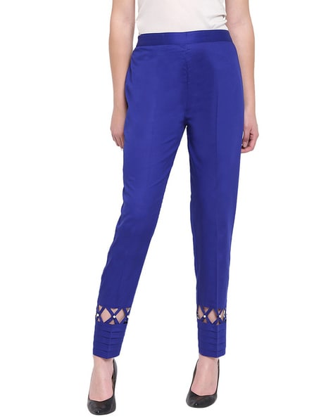 Buy PREEGO Women Regular Fit Cotton Blend Royal Blue Trousers Online at  Best Prices in India  JioMart