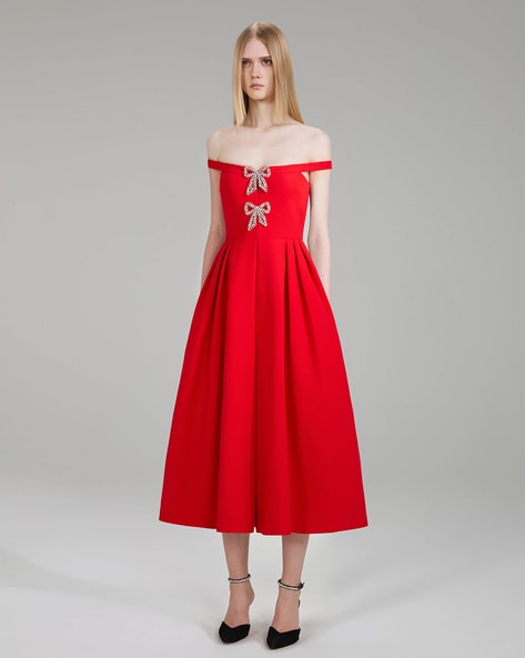 Self portrait red 2024 off shoulder dress