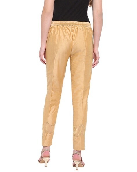 Buy Proficiens Women's Gold Butter Silk Solid Straight Pant at Amazon.in