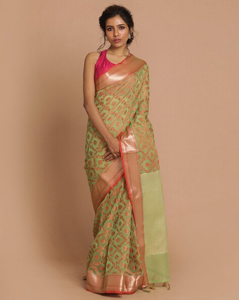 Handwoven Pista Green Banarasi jangla | Kurta designs women, Saree, Kurta  dress
