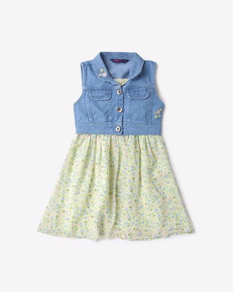 Buy Babyhug 100% Cotton Knit Frock With Half Sleeves Denim Jacket Floral  Print Green & Blue for Girls (2-3Years) Online in India, Shop at  FirstCry.com - 14013360