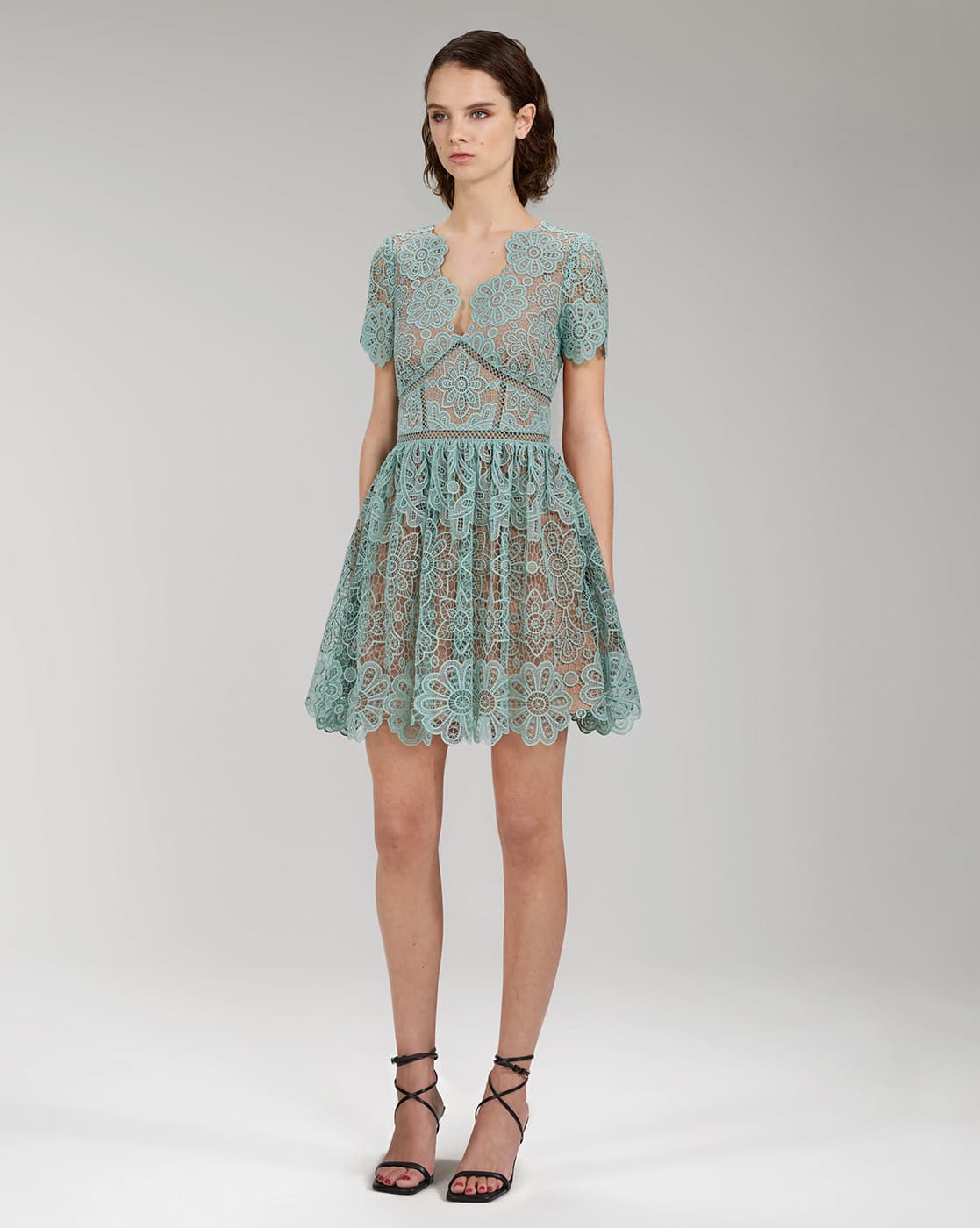 Buy Self Portrait Lace Skater Mini Dress | Mint Green Color Women | AJIO  LUXE