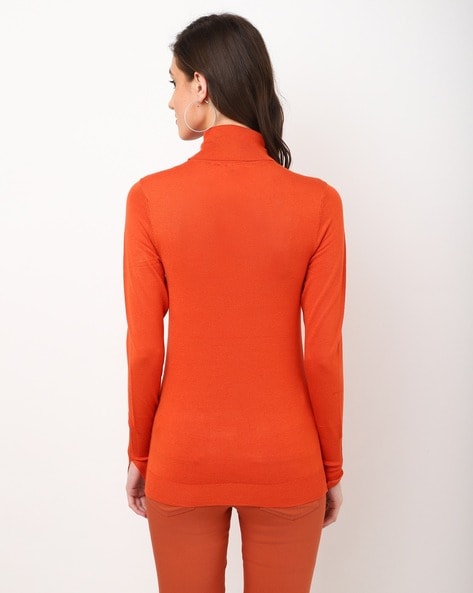 Womens orange turtleneck on sale sweater