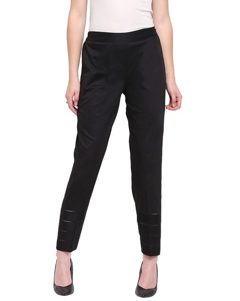 Buy Women Black Regular Fit Textured Casual Trousers Online  777646   Allen Solly
