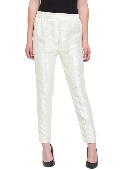 Buy Cream White Ankle Women Check Pant Brocade Silk for Best Price  Reviews Free Shipping