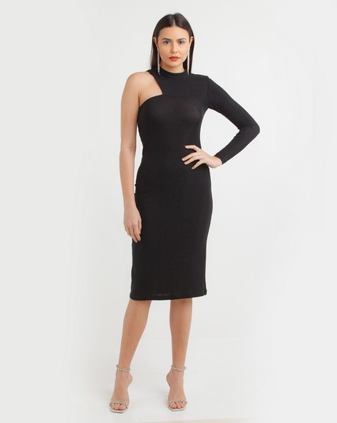 Black Solid One Shoulder Bodycon EcoVero Mini Dress