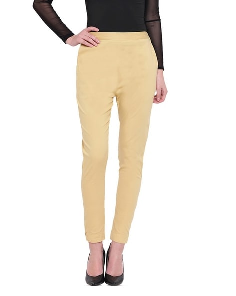Women Casual Mid Rise Stretchable Plain Golden Skin Solid Cotton Trouser at  Rs 285/piece in New Delhi