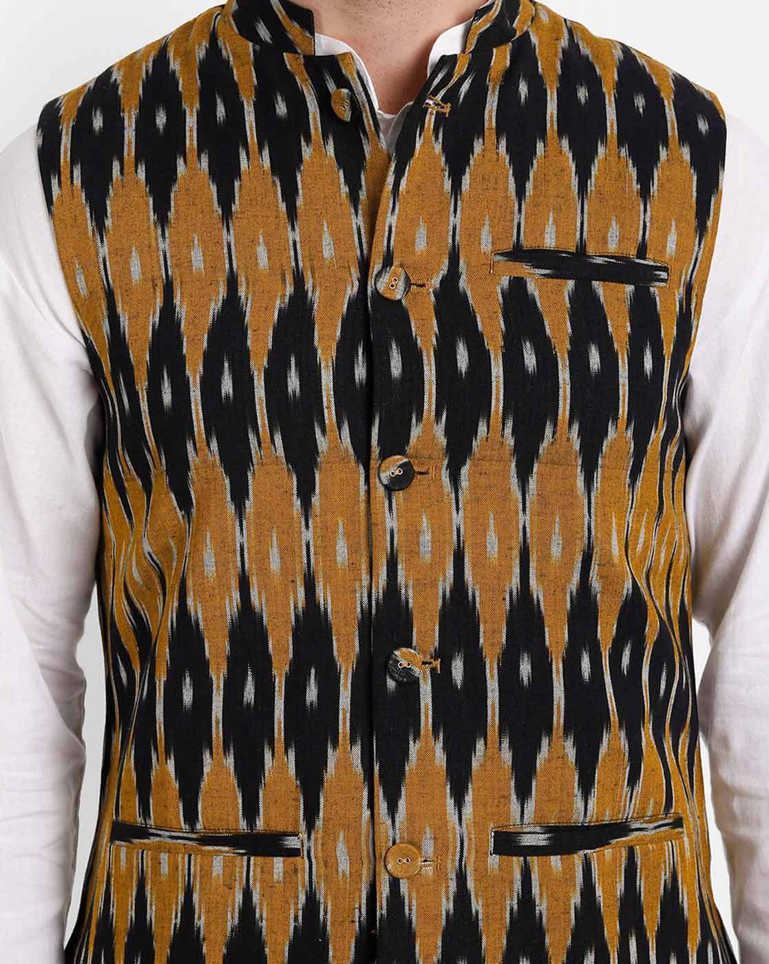 Buy AASHIMA WAHAL Ikkat Print Nehru Jacket Online | Ajio.com