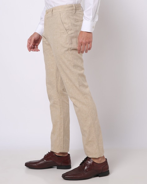 Mens Slim Beige Suit Crop Trousers  Boohoo UK