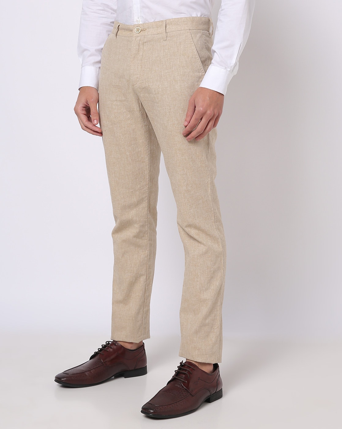 Buy John Players Men Cream Coloured Linen Blend Smart Casual Trousers   Trousers for Men 473246  Myntra