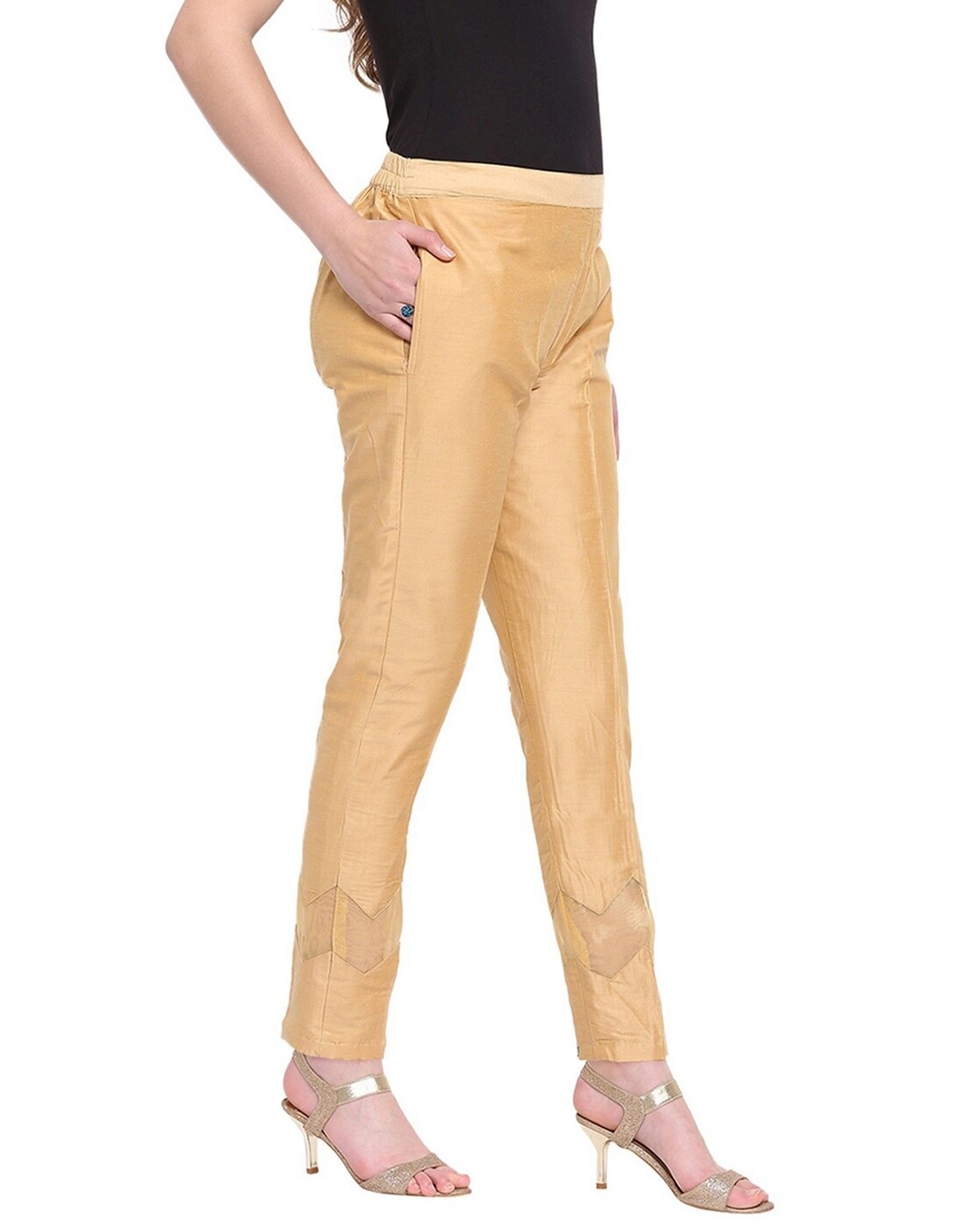 Gold Polyester Cotton Narrow Pant