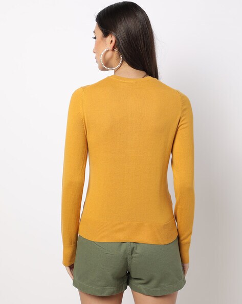 Crew Neck Cardigan with Ribbed Trim