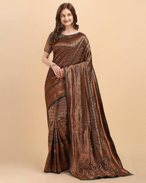 Banarasi Golden Zari Weaving Dark Maroon Saree, With Blouse Piece at Rs 649  in Surat