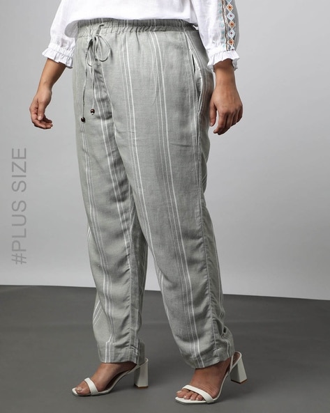 striped drawstring linen pant