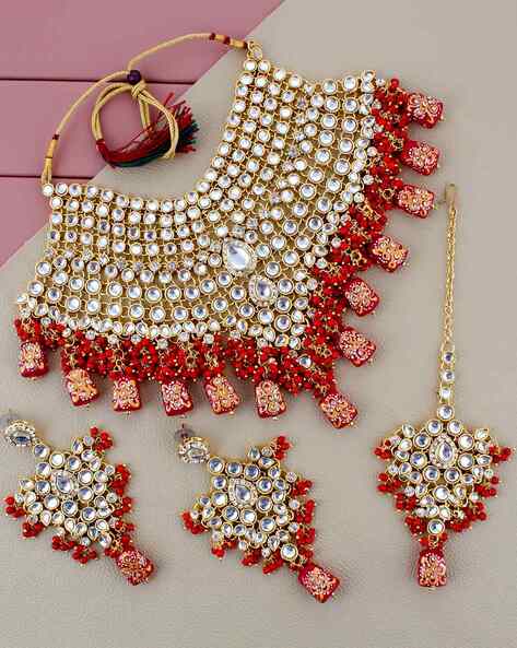 Red and gold on sale necklace and earring set