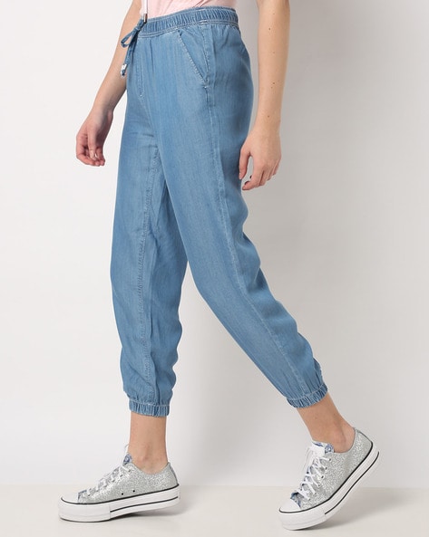 High Waisted Denim Joggers Jeans for Women Drawstring Elastic