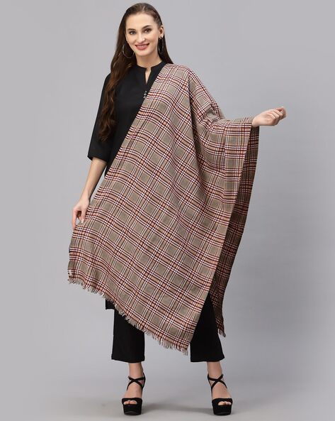 Checkered Shawl with Frayed Edges Price in India