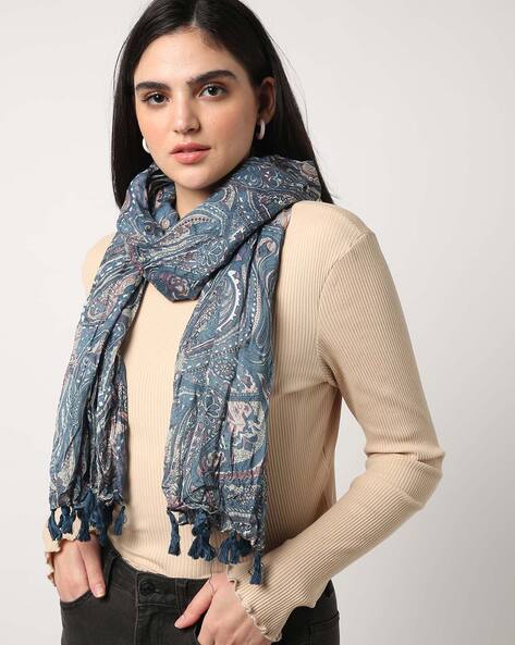 Paisley Print Scarf with Tassels Price in India