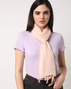 Women Embroidered Scarf with Tassels