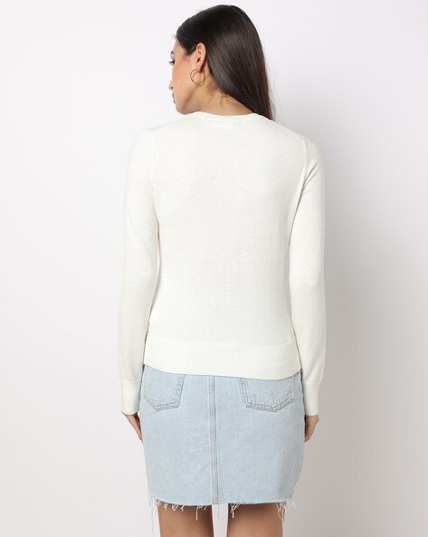 Crew Neck Cardigan with Ribbed Trim