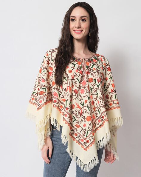 Floral Print Poncho with Tassels Price in India