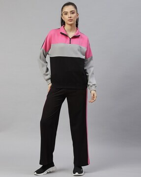 Laabha Women's Polycotton Color Block Tracksuit, Ladies Jogging