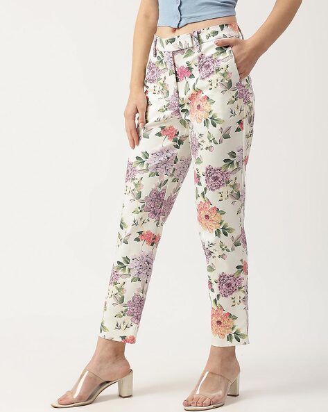 Missguided Dorothie Floral Print Cigarette Trousers Navy 50  Missguided   Lookastic