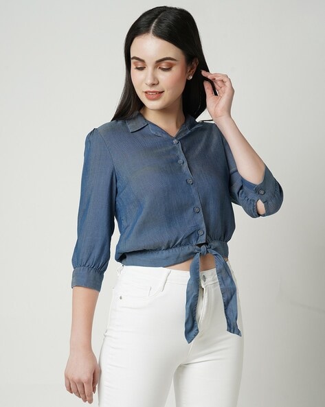 Denim Tie-Front Shirt in Hillford Wash