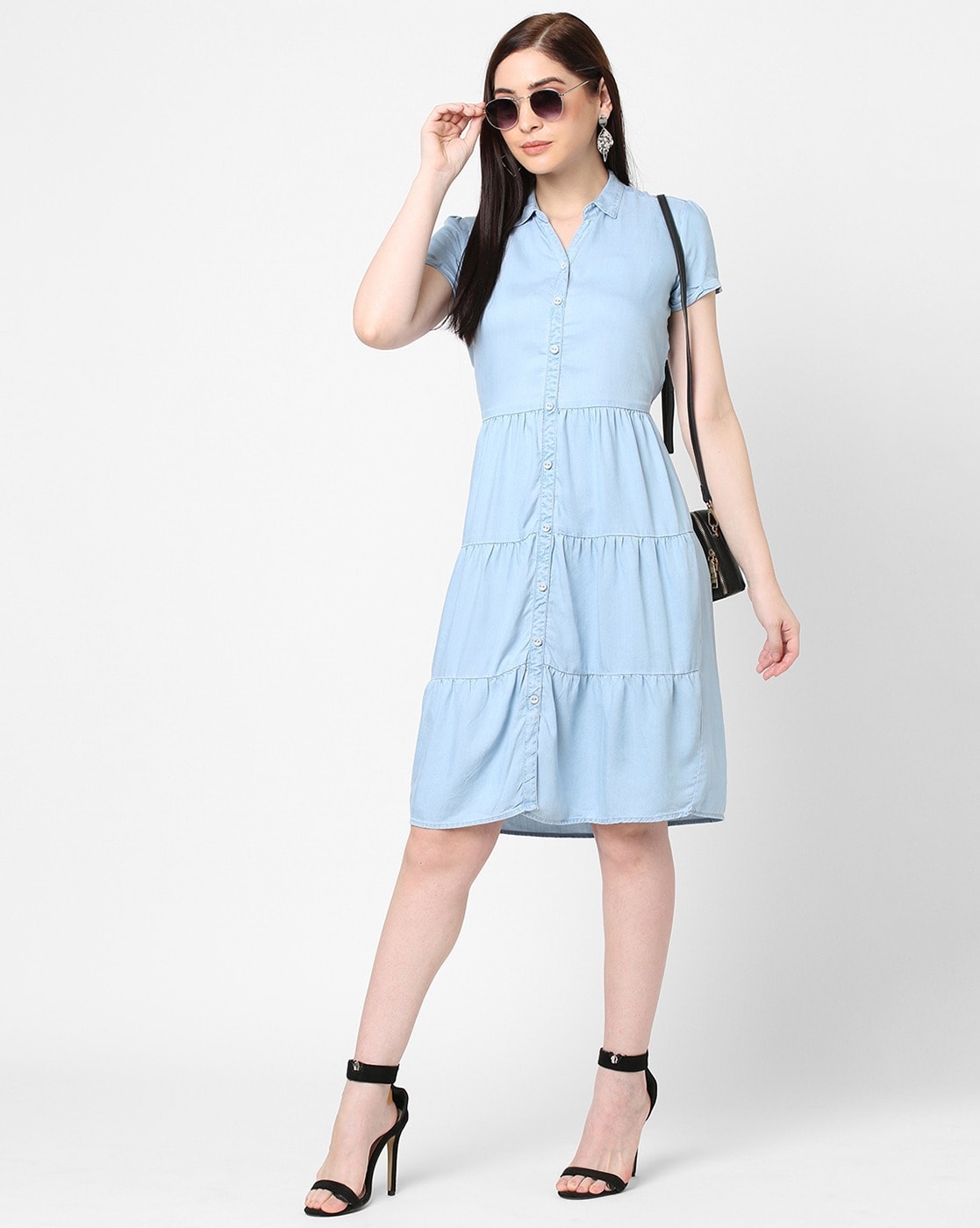 Buy StyleStone Women Blue Solid Fit And Flare Denim Dress  Dresses for  Women 6708109  Myntra