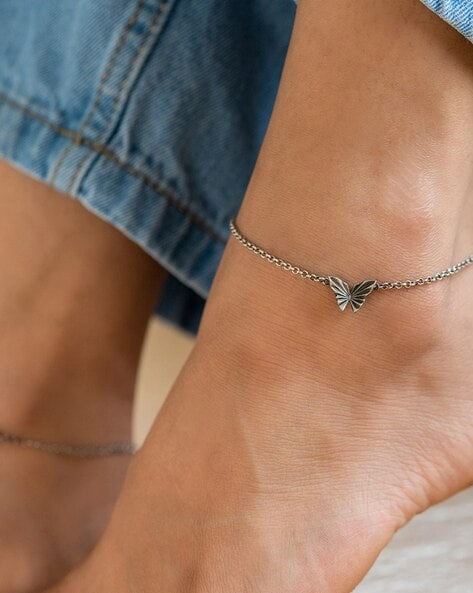 Sterling silver deals butterfly ankle bracelet