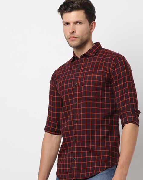 red small check shirt mens