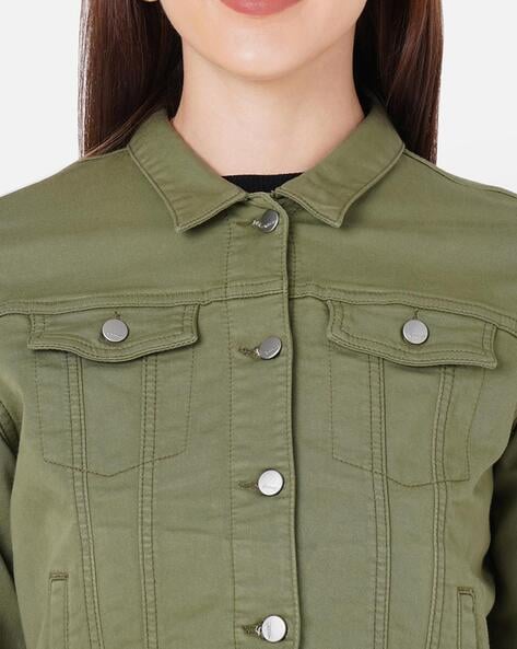 KRAUS JEANS Denim  Buy KRAUS JEANS Women Olive Green Denim Jacket Online   Nykaa Fashion