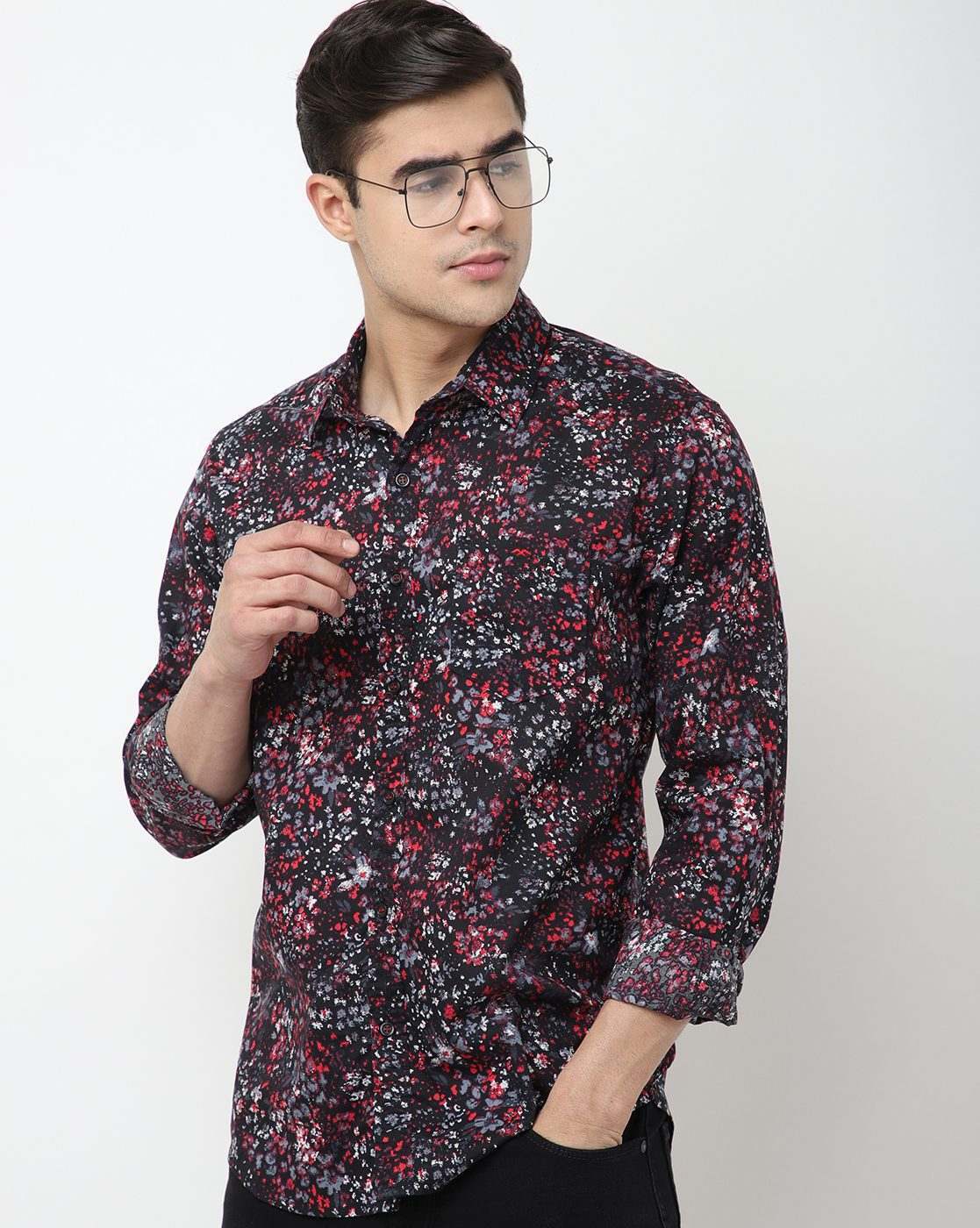 Buy Black Floral Print Slim Fit Casual Shirt Online at Muftijeans