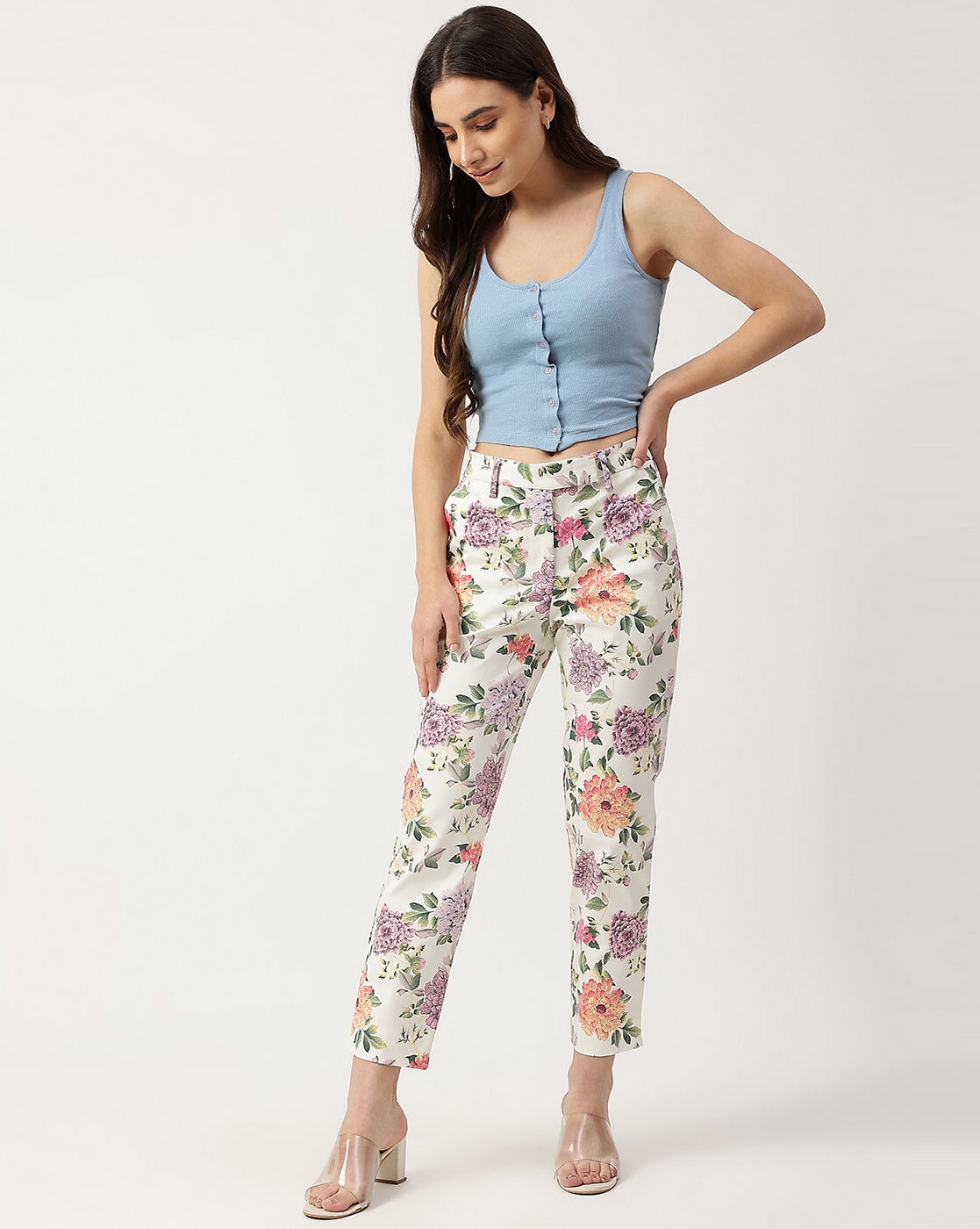 ASOS DESIGN retro floral flare trousers in orange | ASOS