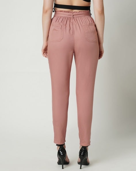 Pink Wide Leg Pants High Rise Paperbag