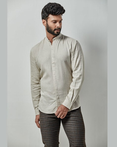 Palma White Mandarin Collar Linen Shirt Casual Fit –, 42% OFF